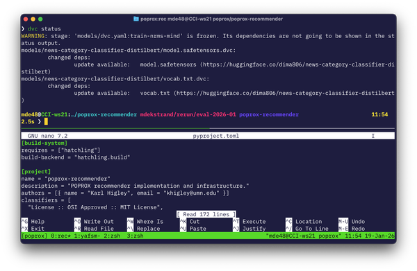 Screenshot of tmux with two panes.