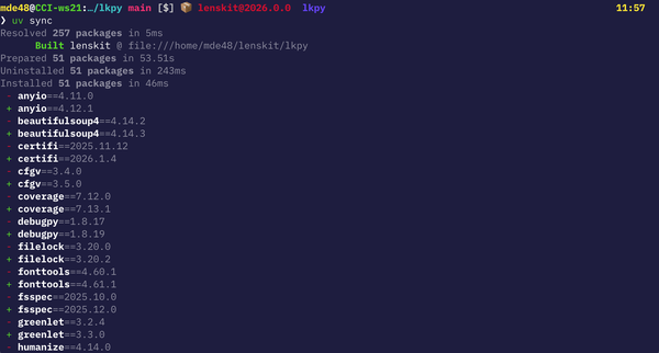 Screenshot of uv synchronizing some packages.